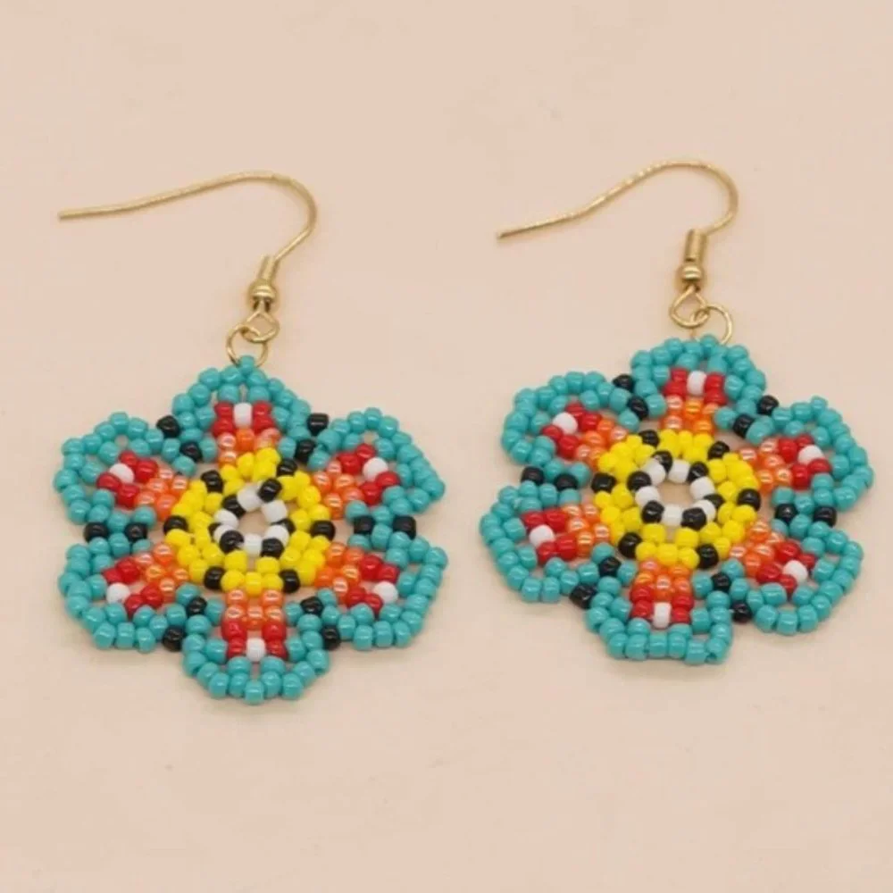 ❤️❤️ FREE Kaleidoscope Beaded Flower Floral Hipster Chic Glam Drop Hip Earrings